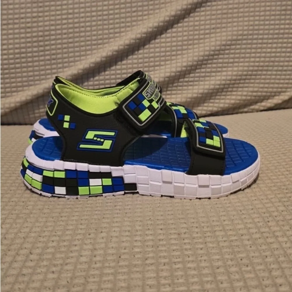 Skechers Kids Neon Blue and Lime Sandals